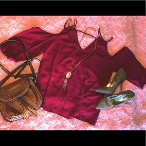 Burgundy cold shoulder blouse Collective Concepts